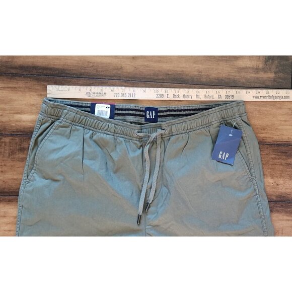 Gap Twill Jogger Elastic Waist Ankle Drawstring Flexible Army Green Clover NEW - Picture 4 of 8